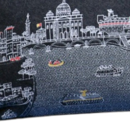 14" X 35" Black Gray and White Hometown Pride Wool Lumbar Throw Pillow