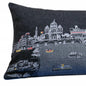 14" X 35" Dark Gray And White Rome Nighttime Skyline Lumbar Decorative Pillow