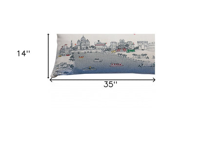 14" X 35" Cream Rome Daylight Skyline Lumbar Decorative Pillow