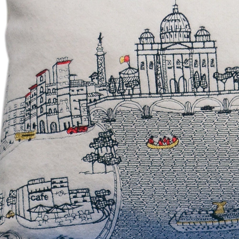 14" X 35" Cream Rome Daylight Skyline Lumbar Decorative Pillow