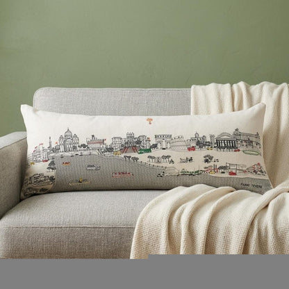 14" X 35" Cream Rome Daylight Skyline Lumbar Decorative Pillow