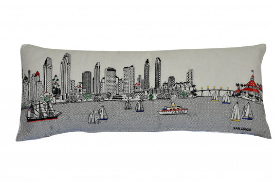 14" X 35" Cream San Diego Daylight Skyline Lumbar Decorative Pillow