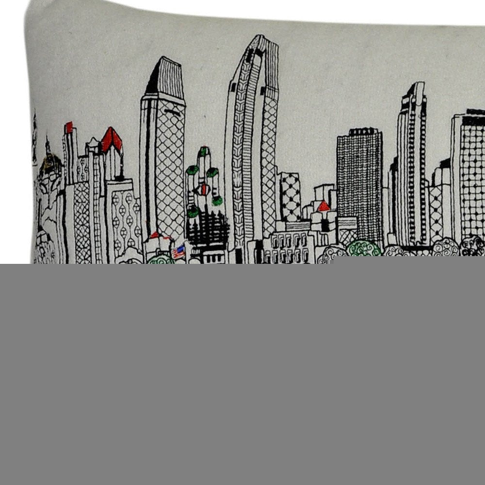14" X 35" Cream San Diego Daylight Skyline Lumbar Decorative Pillow