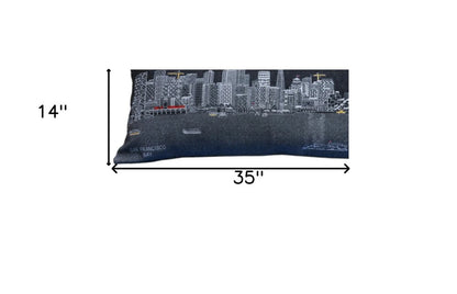 14" X 35" Black Gray and White Hometown Pride Wool Lumbar Throw Pillow