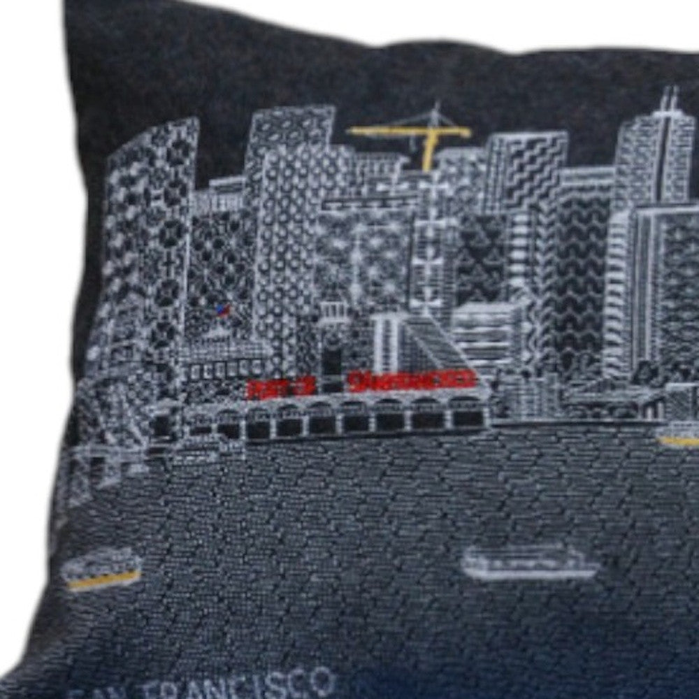 35" Black San Francisco Nighttime Skyline Lumbar Decorative Pillow