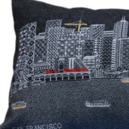 14" X 35" Dark Gray And White San Francisco Nighttime Skyline Lumbar Decorative Pillow