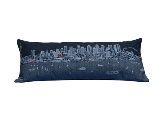 35" Black Seattle Nighttime Skyline Lumbar Decorative Pillow