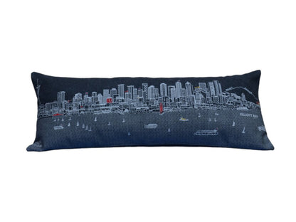 14" X 35" Dark Gray And White Seattle Nighttime Skyline Lumbar Decorative Pillow