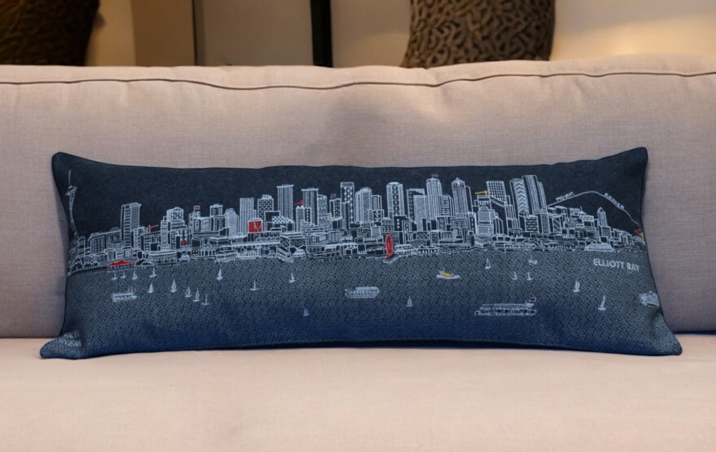 35" Black Seattle Nighttime Skyline Lumbar Decorative Pillow