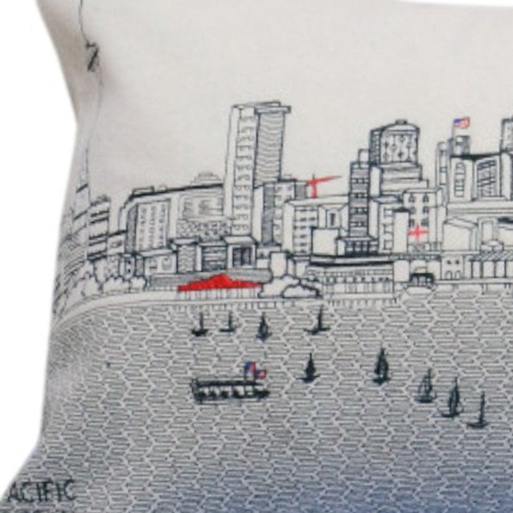 14" X 35" Cream Seattle Daylight Skyline Lumbar Decorative Pillow
