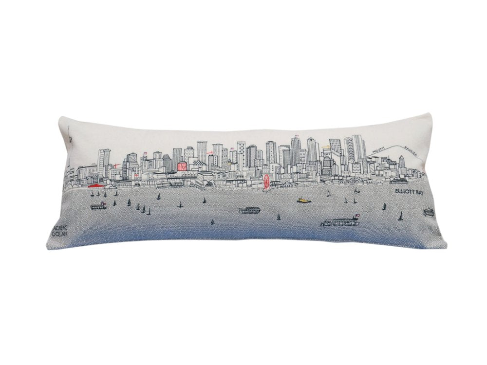 14" X 35" Cream Seattle Daylight Skyline Lumbar Decorative Pillow