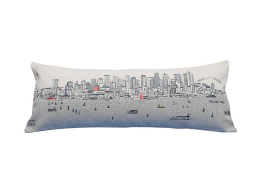 14" X 35" Cream Seattle Daylight Skyline Lumbar Decorative Pillow