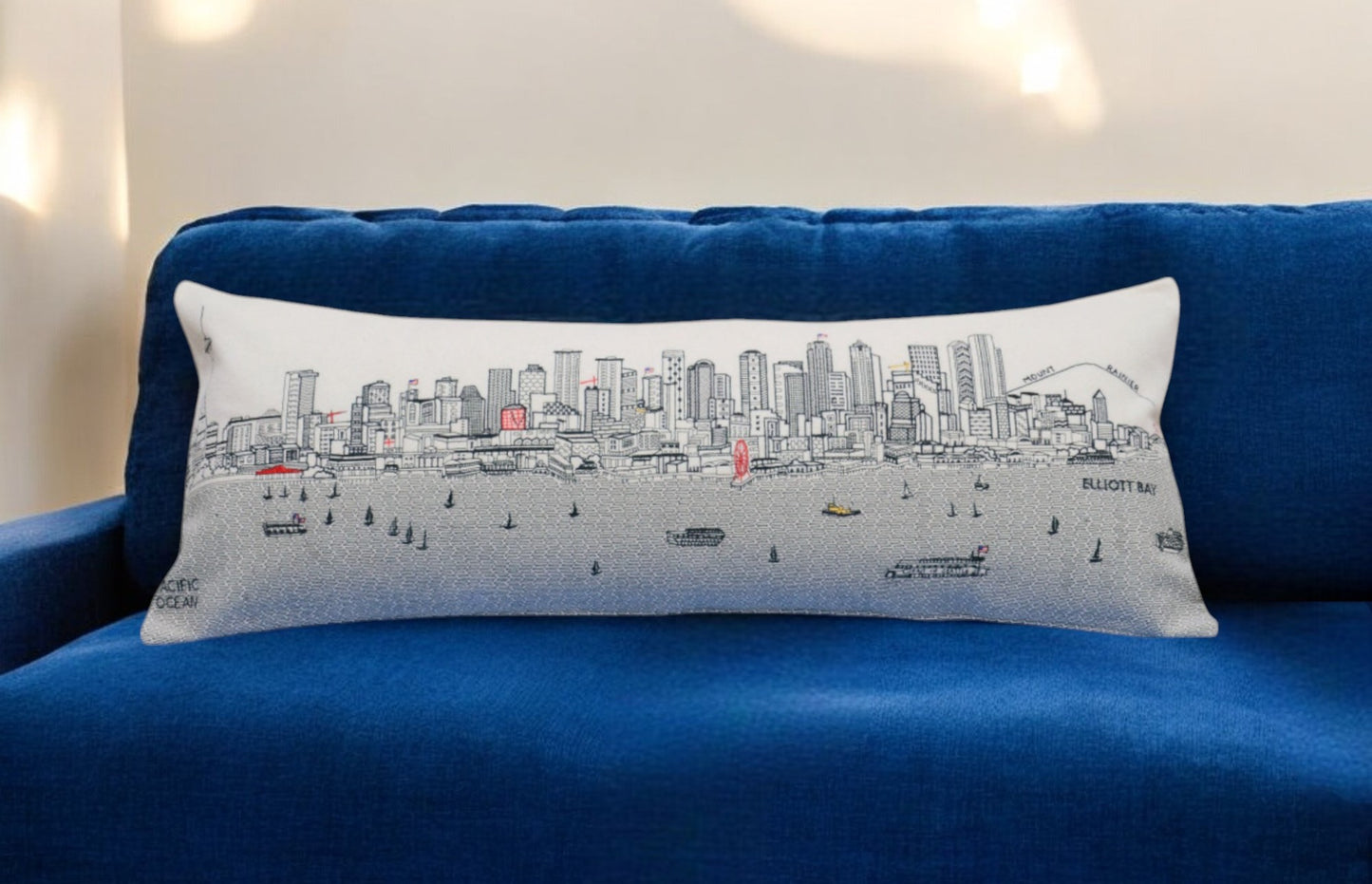 35" White Seattle Daylight Skyline Lumbar Decorative Pillow