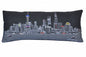 14" X 35" Dark Gray And White Shanghai Nighttime Skyline Lumbar Decorative Pillow