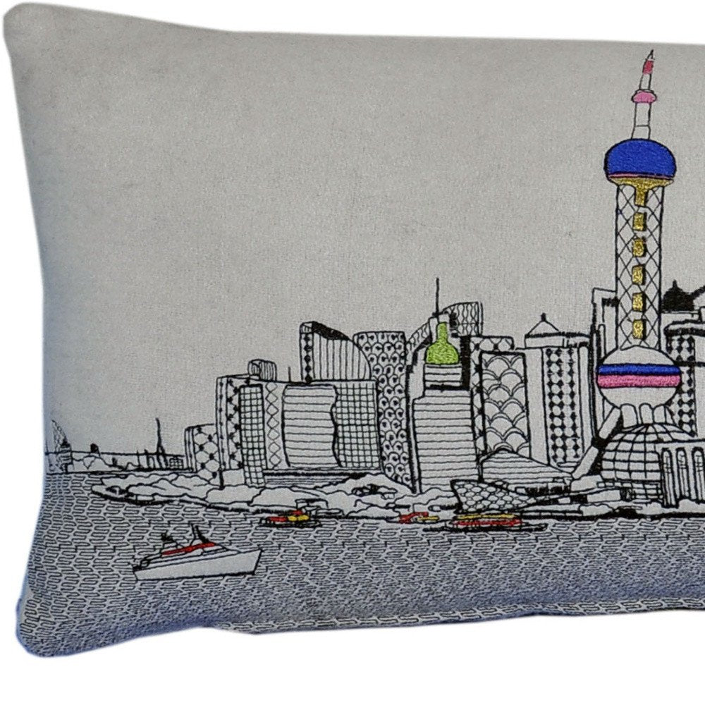 14" X 35" Cream Hometown Pride Wool Lumbar Throw Pillow