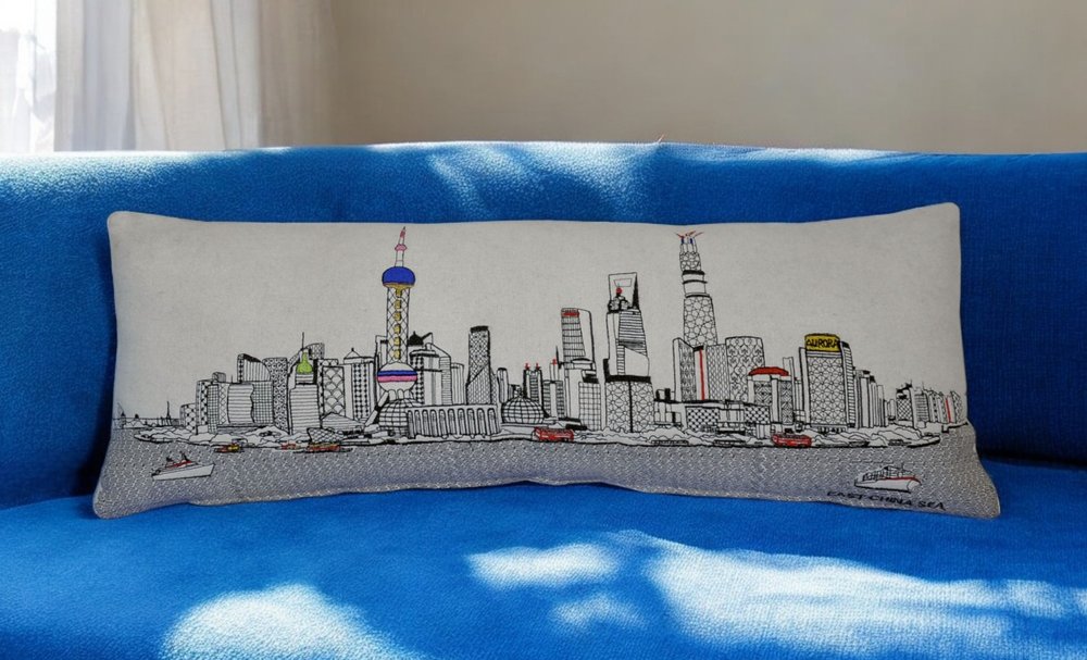 14" X 35" Cream Hometown Pride Wool Lumbar Throw Pillow