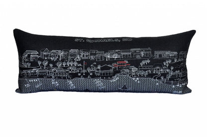 14" X 35" Dark Gray And White St Michael's Nighttime Skyline Lumbar Decorative Pillow