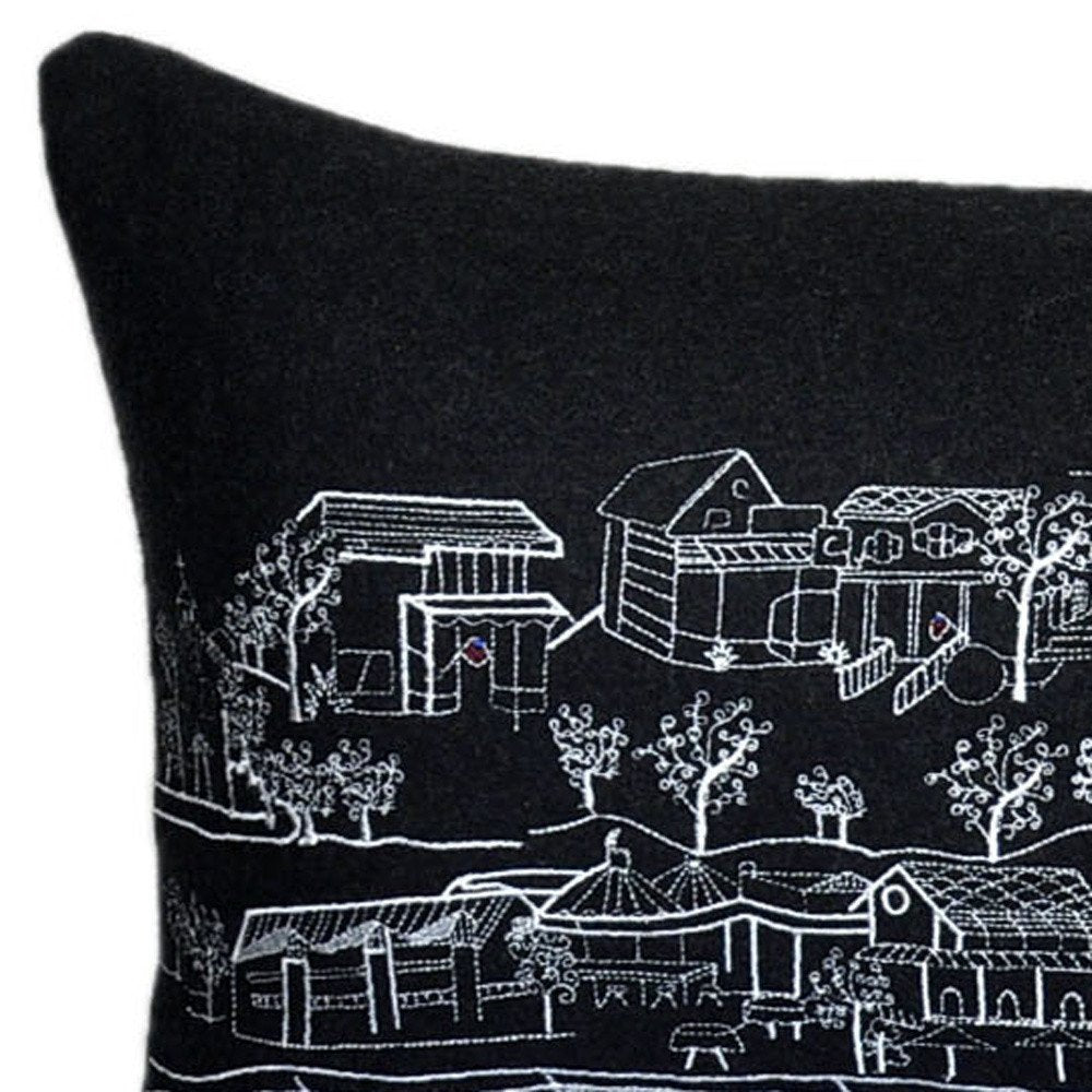 14" X 35" Black Gray and White Hometown Pride Wool Lumbar Throw Pillow