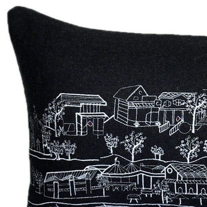 14" X 35" Black Gray and White Hometown Pride Wool Lumbar Throw Pillow