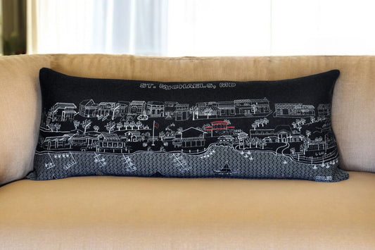 35" Black St Michael's Nighttime Skyline Lumbar Decorative Pillow