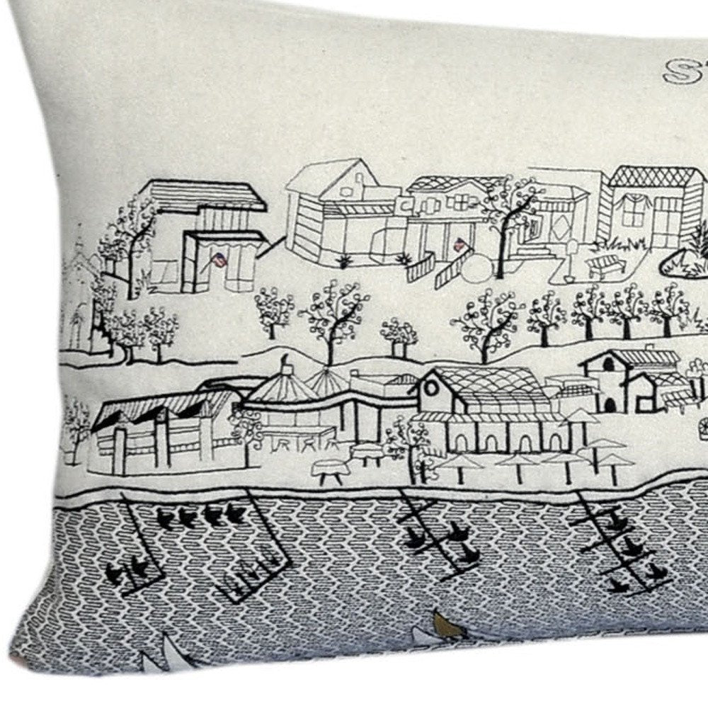 14" X 35" Cream St Michael's Daylight Skyline Lumbar Decorative Pillow