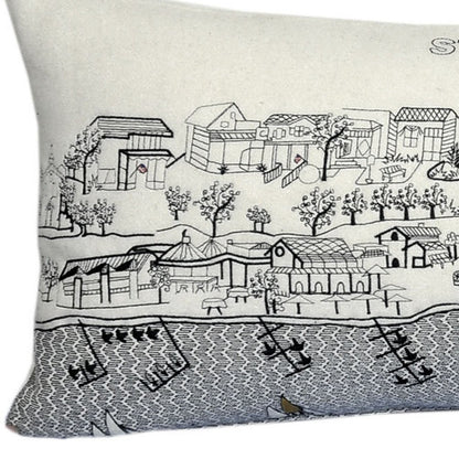 14" X 35" Cream St Michael's Daylight Skyline Lumbar Decorative Pillow
