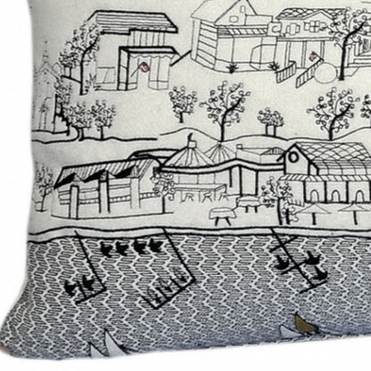 14" X 35" Cream St Michael's Daylight Skyline Lumbar Decorative Pillow