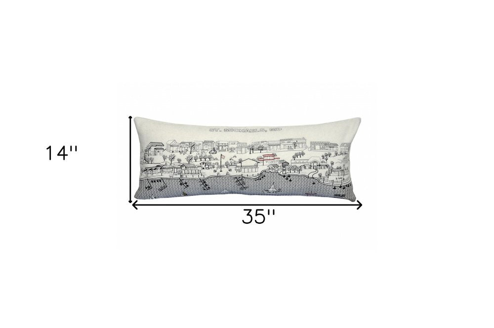14" X 35" Cream St Michael's Daylight Skyline Lumbar Decorative Pillow