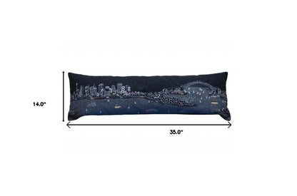 14" X 35" Dark Gray And White Sydney Nighttime Skyline Lumbar Decorative Pillow