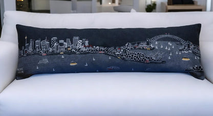 35" Black Sydney Nighttime Skyline Lumbar Decorative Pillow