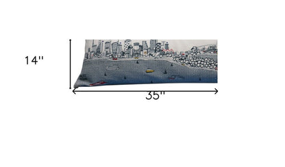 14" X 35" Cream Sydney Daylight Skyline Lumbar Decorative Pillow