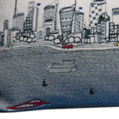 14" X 35" Cream Sydney Daylight Skyline Lumbar Decorative Pillow