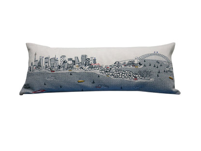 14" X 35" Cream Sydney Daylight Skyline Lumbar Decorative Pillow