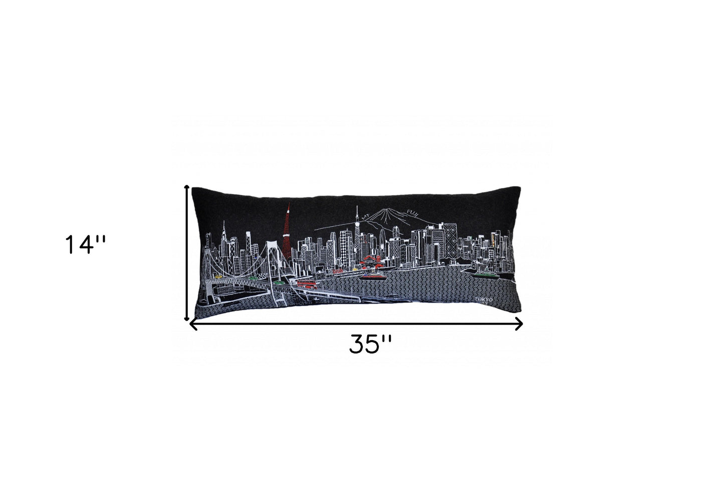 35" Black Tokyo Nighttime Skyline Lumbar Decorative Pillow