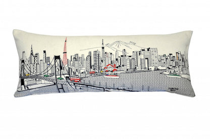 14" X 35" Cream Tokyo Daylight Skyline Lumbar Decorative Pillow