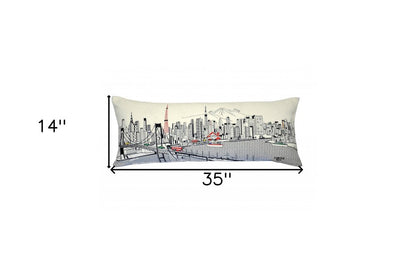 14" X 35" Cream Tokyo Daylight Skyline Lumbar Decorative Pillow