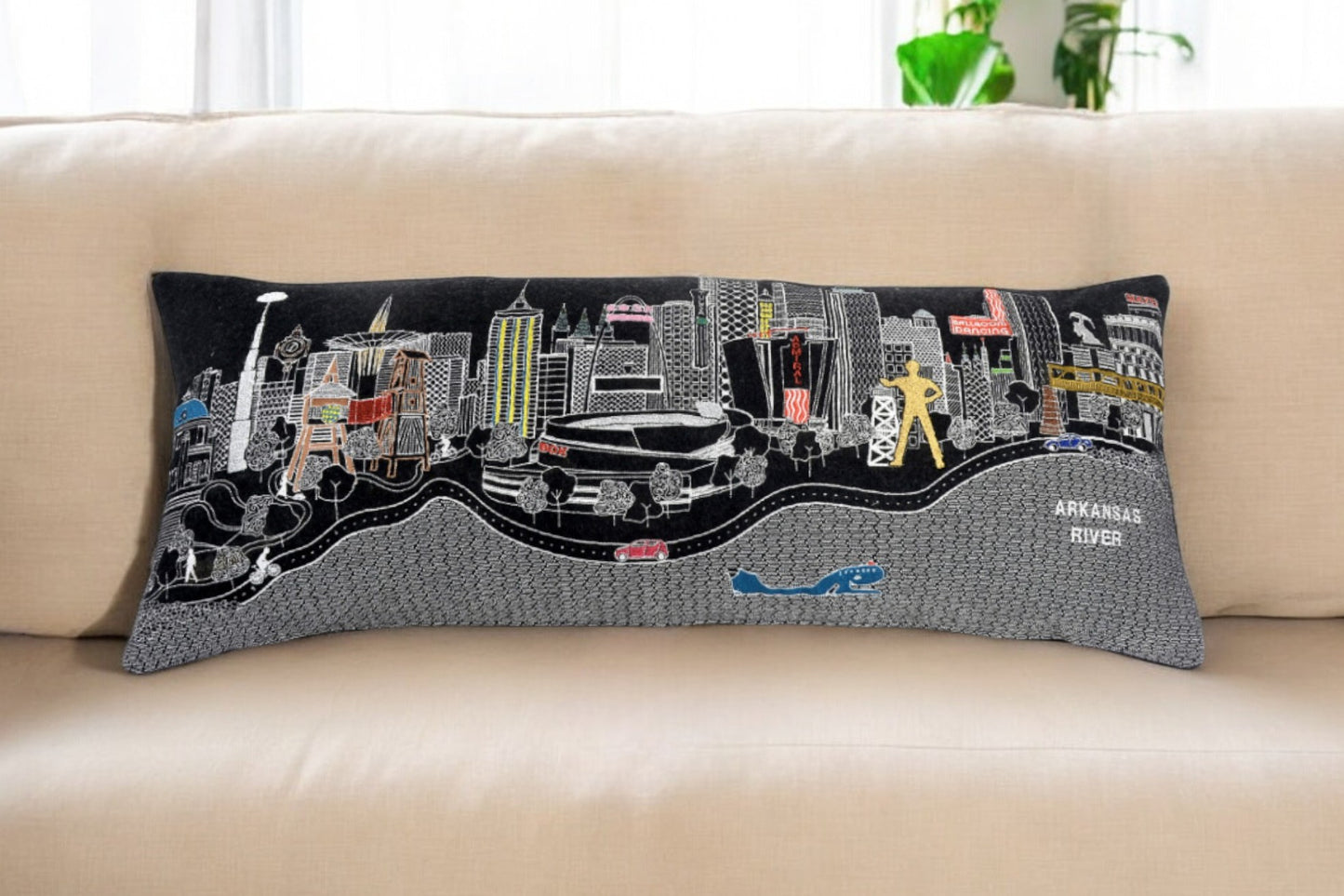 35" Black Tulsa Nighttime Skyline Lumbar Decorative Pillow