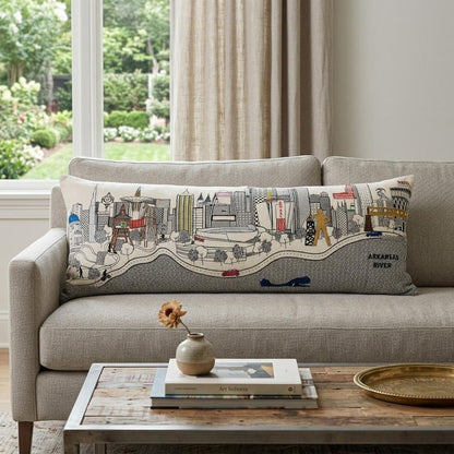 14" X 35" Cream Tulsa Daylight Skyline Lumbar Decorative Pillow