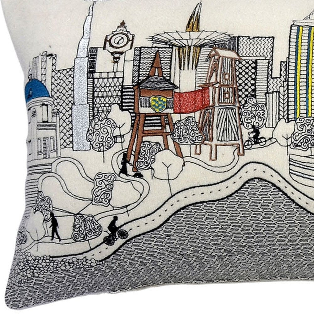 14" X 35" Cream Tulsa Daylight Skyline Lumbar Decorative Pillow