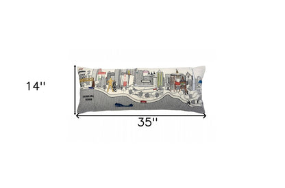 14" X 35" Cream Tulsa Daylight Skyline Lumbar Decorative Pillow
