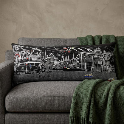 14" X 35" Dark Gray And White Vail Nighttime Skyline Lumbar Decorative Pillow