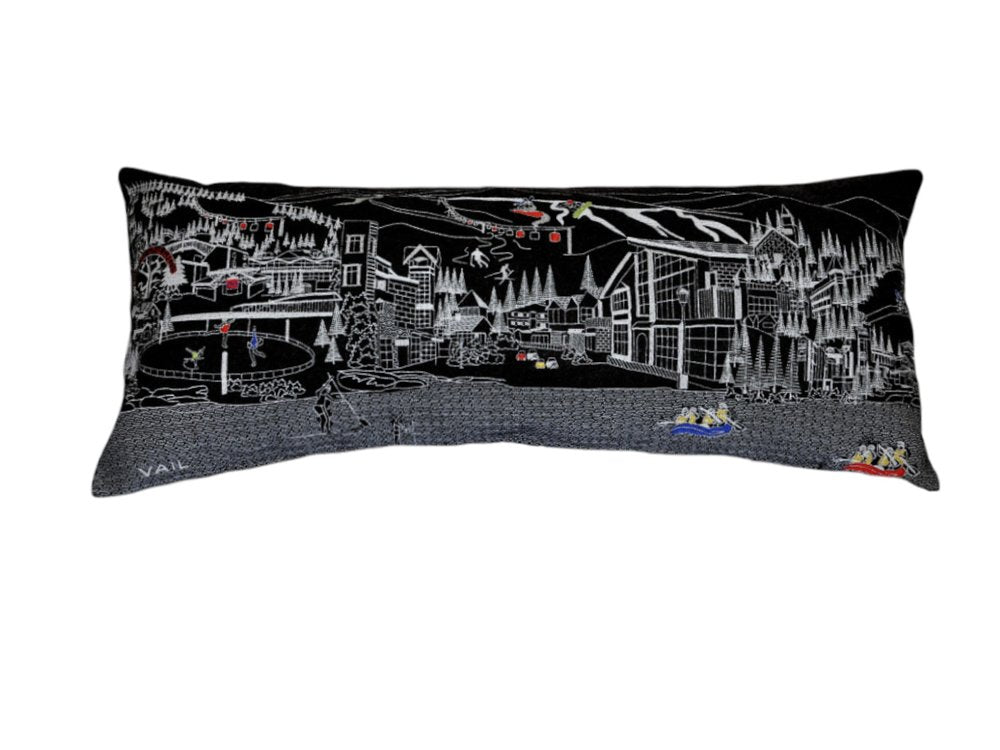 14" X 35" Dark Gray And White Vail Nighttime Skyline Lumbar Decorative Pillow
