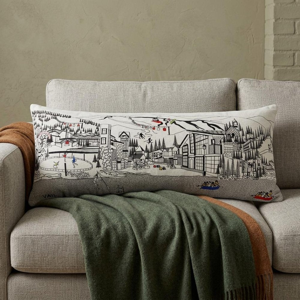 14" X 35" Cream Vail Daylight Skyline Lumbar Decorative Pillow