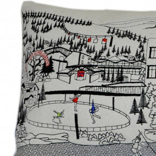 14" X 35" Cream Vail Daylight Skyline Lumbar Decorative Pillow