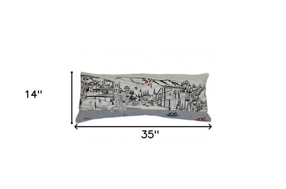 14" X 35" Cream Vail Daylight Skyline Lumbar Decorative Pillow