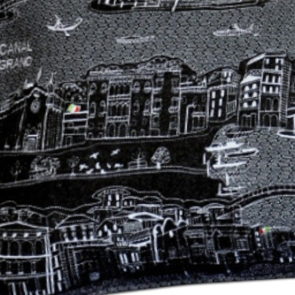 14" X 35" Dark Gray And White Venice Nighttime Skyline Lumbar Decorative Pillow