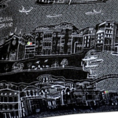 14" X 35" Dark Gray And White Venice Nighttime Skyline Lumbar Decorative Pillow