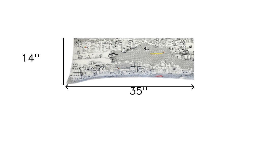 14" X 35" Cream Venice Daylight Skyline Lumbar Decorative Pillow