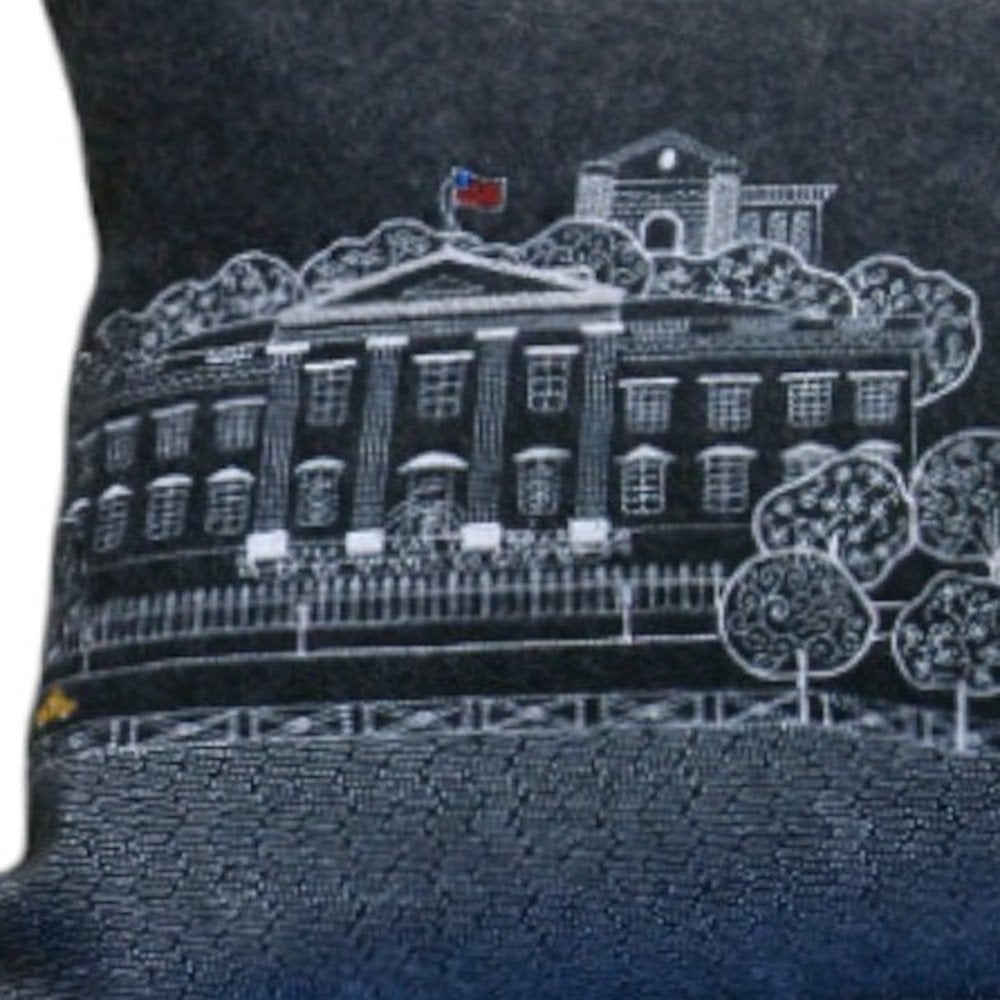 14" X 35" Dark Gray And White Washington DC Nighttime Skyline Lumbar Decorative Pillow