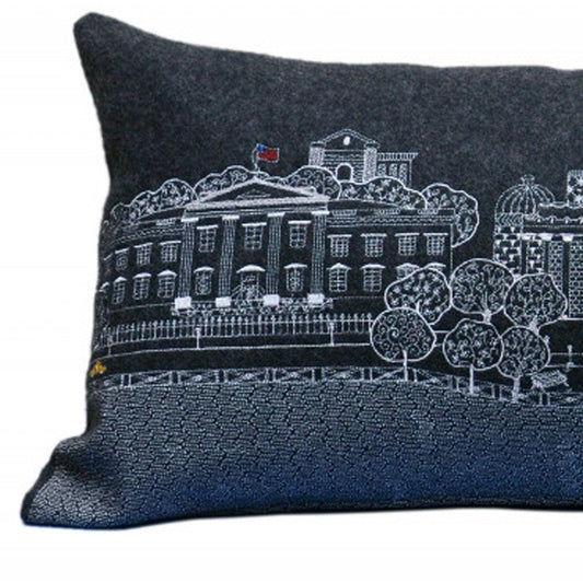 14" X 35" Black Gray and White Hometown Pride Wool Lumbar Throw Pillow
